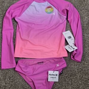 Hurley Pink Rashguard Swim Set UV Protection